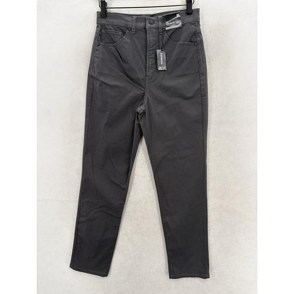 Express Slim Super High Rise Tapered Pants Womens 0 Gray Stretch Twill Casual